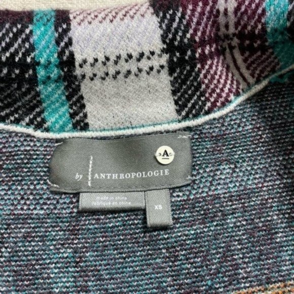 Anthropologie Rosetta Knit Turquoise Burgundy Plaid Sweater Blazer XS - Picture 4 of 7